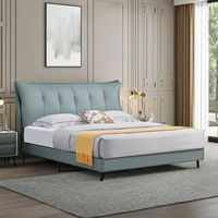 Cama de cuero minimalista italiana, cama principal suave moderna de alta calidad, marco de madera maciza, cama doble lateral al ras