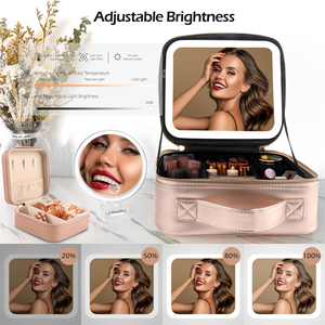 Organiseurs de maquillage pour femmes, boîtes de rangement, sacs, petite trousse de beauté de voyage, miroir intelligent à lumière LED, étui cosmétique - Product Image 6