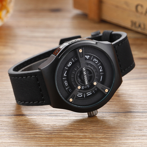 Futuristic Mens Unique Turbine Dial <b>Watch</b> Black <b>Case</b> Black Leather Strap Quartz Wristwatch - Product Image 5