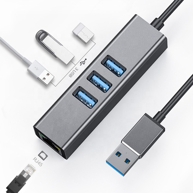 USB to RJ45 Lan Gigabit Ethernet Network Card Adapter with 3 Ports USB 3.0 USB3.0 Hub