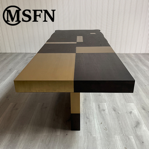Modern <strong>Art</strong> <strong>Deco</strong> Solid Wood Executive <strong>Desk</strong> with Durable Brass Toned Finish Customizable Colors &amp; Sizes for Home or Office Use - Product Image 6