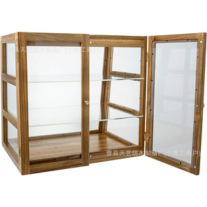 Boîte de rangement à pain en bois avec porte en verre et couvercle en acrylique, étagère de présentation double couche pour comptoir de boulangerie - Product Image 5