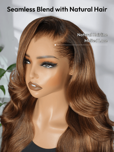 Perruque <span class=keywords><strong>Cheveux</strong></span> Humains Châtain Brun avec Mèches <span class=keywords><strong>Caramel</strong></span> HD 13x6 Ondulée Lâche Sans Colle Haute Densité avec Ligne de <span class=keywords><strong>Cheveux</strong></span> Améliorée - Product Image 4