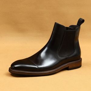 Three Piece Toe Lace-Up Chelsea <b>Boots</b> Men Genuine Leather Cowhide Lining Business Formal All Seasons Wedding Shoes Dress - Product Image 5