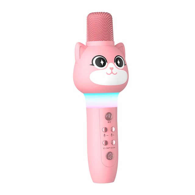 Kids Handheld Microphone With LED Light BT 5.4 Karaoke Machine Bass Singing Multi-function Education Audio Toy Mic