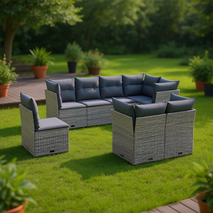 Ensemble de canapés de jardin modulaires en polyrotin gris 6 places, mobilier d'extérieur au design contemporain - Product Image 2