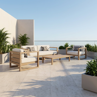 Juego de Sofás de Jardín de Alta Gama, Fácil de Montar, Moderno, de Madera de Teca para Cuatro o Seis Personas, Muebles Resistentes a la Intemperie con Cojines