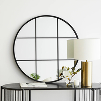 Miroir mural décoratif grand format en forme d'arche avec cadre, design grille de fenêtre, pour mobilier de maison