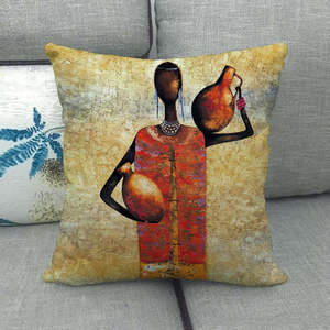 Lukisan minyak tradisional seni Afrika Wanita cetak Linen ukuran standar ruang tamu dekoratif sarung bantal untuk kursi Sofa - Product Image 5