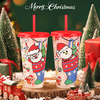 Vaso Mágico de Plástico de 24oz que Cambia de Color para Navidad, con Pajita de PP, de Una Sola Capa, para Fiestas y Eventos, Novedad al por Mayor de Fábrica