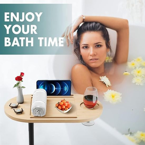 Vassoio da Bagno in Bambù dal Design Minimalista, Pieghevole, Regolabile in Altezza, <span class=keywords><strong>Tavolino</strong></span> Laterale Ecologico <span class=keywords><strong>per</strong></span> il Bagno e il Soggiorno - Product Image 6
