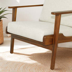 Sillón Moderno Connor de Madera Maciza con Detalles en Lino, Color Crema, Ecológico, para Sala de Estar, Dormitorio, Comedor, Oficina en Casa - Product Image 4