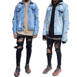 Chaquetas Vaqueras Bomber Azules Personalizadas, Ajustadas, Desgastadas, para Hombre, Estilo Boyfriend, Ropa Urbana - Product Image 6