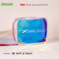 Sac de maquillage transparent en PVC holographique avec logo personnalisé UIOWIO, imperméable, arc-en-ciel, sac cosmétique, sacs de voyage en plastique avec fermeture éclair
