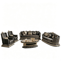 Ensemble de canapés de luxe en or moka élégant, canapé en bois sculpté royal turc avec table basse, design européen, intérieur de villa