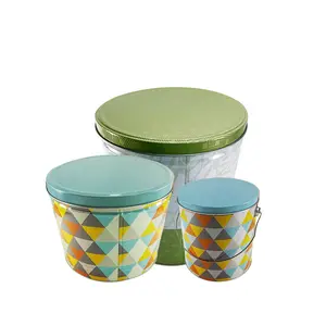 High Quality Winkle Oil Customized Design 1/2/3.5 Gallon Popcorn Tin Can Bucket With Handle Popcorn Storage Metal Can