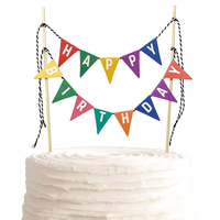 Joyeux anniversaire gâteau décoration papier lin bannière Double face coloré gâteau Toppers décorations