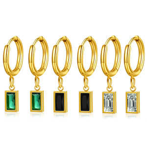 Pendientes colgantes de 5 mm de acero inoxidable dorado con engaste geométrico y piedra rectangular, joyería de fiesta para mujer - Product Image 1
