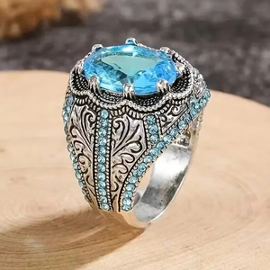 ZhuQian Vente en gros de bagues turques vintage plaquées argent faites à la main pour hommes et femmes, serties de <span class=keywords><strong>cristaux</strong></span> et de strass, <span class=keywords><strong>bijoux</strong></span> géométriques uniques - Product Image 5