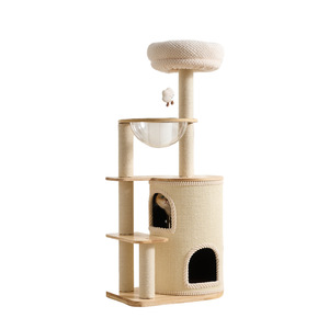 Solid Wood Cat Tree 4 Levels Sisal <b>Folding</b> Cat <b>Bed</b> For Medium Cats Space Saving Design - Product Image 5