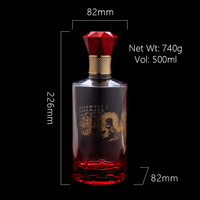Les bouteilles de vin avec feuille imprimée d'or de dragon chinois sur le corps de bouteille peuvent être transformées en bouteilles de vin en verre entièrement transparentes