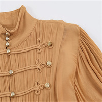 Robe longue vintage unie pour femme avec bouton nœud en corde, épaules tombantes, tissée et écologique