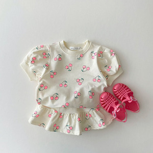 Ropa Coreana para Niños, Conjuntos de Dos Piezas de Falda y Blusa con Estampado de Cerezas para Niñas - Product Image 4