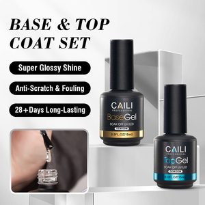 15ml hiçbir silin jel pardösü ve taban kat seti toptan 2 adet temizle kapalı islatın UV tırnak lamba Salon kalite sanat tasarım pardösü jel Oem - Product Image 2