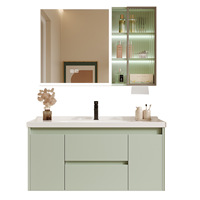 Ensemble d'armoires de salle de bain en aluminium alvéolé épaissi, style moderne et minimaliste, avec lavabo intégré en céramique couleur crème