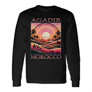 Agadir Morocco Desert <b>Camel</b> Sunset Long Sleeve <b>T</b>-<b>Shirt</b> Vacation Travel Gift - Product Image 2