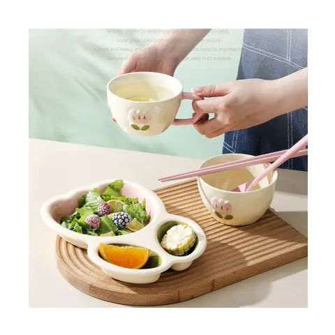 Tulip lucu kreatif keramik pembagi piring, set mangkuk cangkir keramik tulip peralatan makan