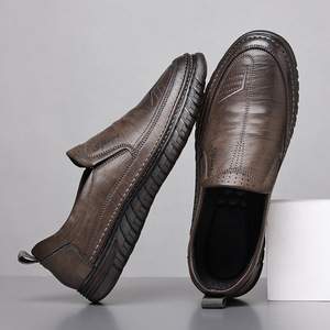 Men's Slip On Leather <b>Shoes</b> <b>Soft</b> Sole Breathable Low Heel Fleece Lined Casual Loafers For Middle Aged Dad Winter Warm <b>Shoes</b> - Product Image 3