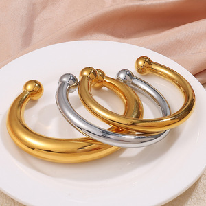 Bracelet ouvert en acier inoxydable plaqué or 18 carats, bijoux de mode unisexe, design rond, Sz272g Sz272s Sz273g - Product Image 3