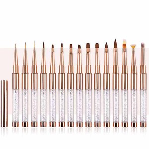 Pinceau liner pour nail art en nylon 11 mm avec manche en métal doré et logo personnalisé, à tête unique, pour application en une seule traite, pour détails 3D, effet ombré et ligne française en acrylique - Product Image 2