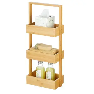 3-Tiered Shelf for Bathroom, Wood Bamboo Storage Rack Room Decor Shelves Decorative Organizer Bins for Bath Towels