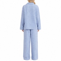 Nouvel ensemble de pyjama en coton à carreaux pour femme, style européen et américain, avec pantalon à manches longues et taille élastique