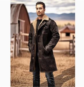 Giacca in Pelle Scamosciata <span class=keywords><strong>Marrone</strong></span> <span class=keywords><strong>Scuro</strong></span> Stile Retrò per Uomo Europeo, <span class=keywords><strong>Cappotto</strong></span> Casual Invernale - Product Image 3