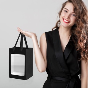 <b>Black</b> kraft paper <b>gift</b> bag with transparent window and handle, customizable according to your needs - Product Image 4
