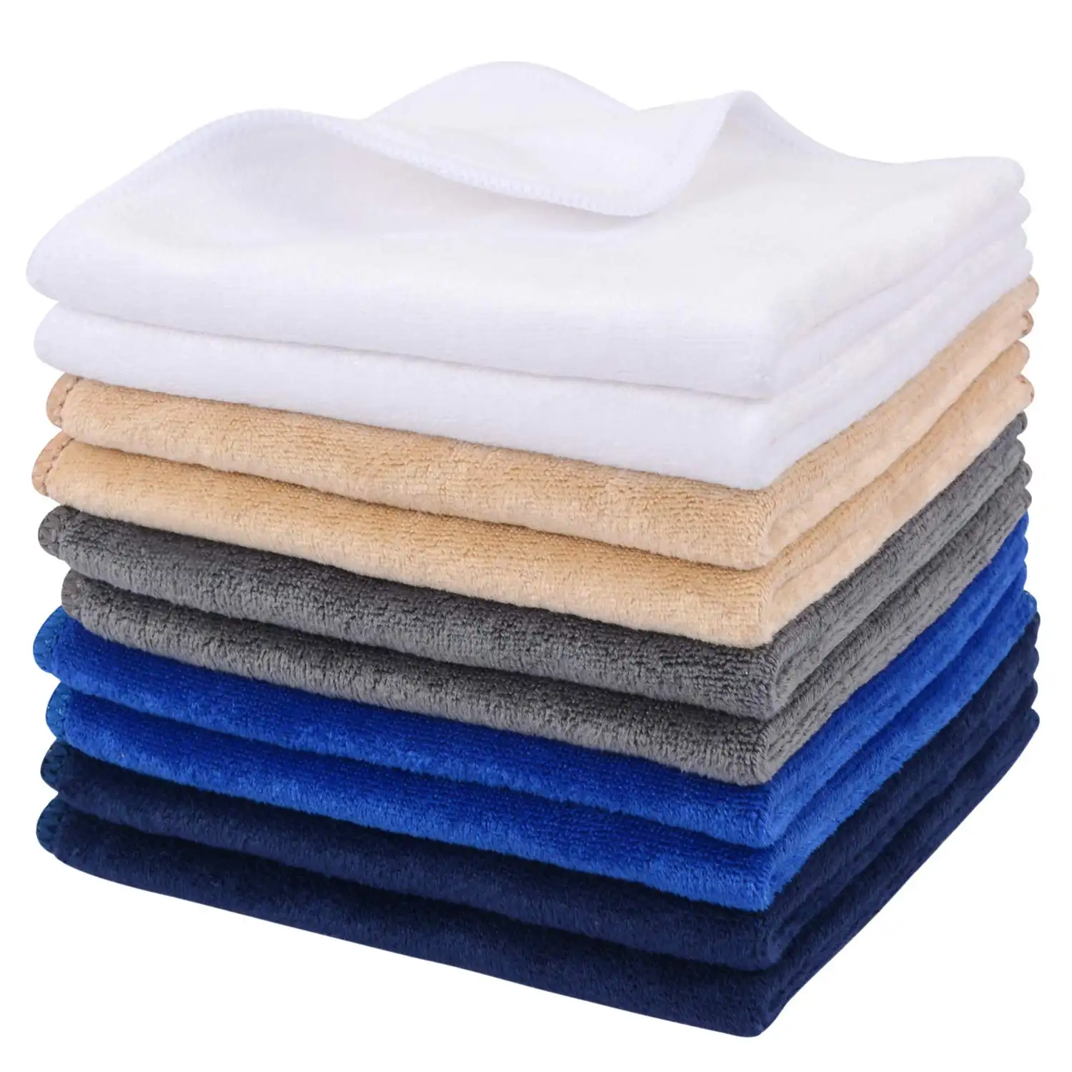 Sunland Microfiber White Hotel Mặt Khăn Bán Buôn Quảng Trường Người Lớn Đồng Bằng Dệt Kim Khăn Mặt Thiết Kế Của Khách Hàng 400gsm