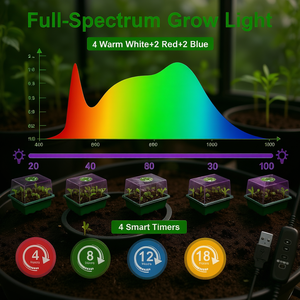 Lámpara de Cultivo de Espectro Completo con 4 LED Blancos Cálidos, 2 Rojos y 2 Azules para Invernadero Interior, con 4 Temporizadores Inteligentes - Product Image 2