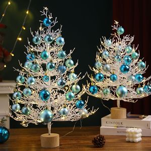 Arbre <span class=keywords><strong>de</strong></span> <span class=keywords><strong>Noël</strong></span> artificiel <span class=keywords><strong>de</strong></span> luxe <span class=keywords><strong>de</strong></span> haute qualité 45 cm 60 cm Base <span class=keywords><strong>en</strong></span> <span class=keywords><strong>bois</strong></span> Lumières LED blanc chaud Décoration <span class=keywords><strong>de</strong></span> bureau <span class=keywords><strong>Boule</strong></span> <span class=keywords><strong>de</strong></span> couleur - Product Image 2