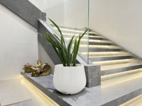Ventes chaudes - Pot de fleurs rond en forme de tambour blanc, géométrique, en argile fibreuse légère, pour plantes vertes d'extérieur
