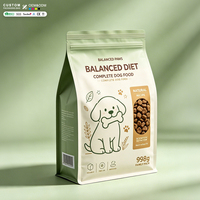 Sachet Doypack à fond plat pour aliments pour animaux de compagnie (chats et chiens) de 1 kg, 1,5 kg, 2 kg, avec fenêtre transparente et fermeture éclair refermable