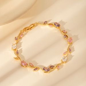 18K金メッキ真鍮 カラフルマーキーズジルコン ヴァインブレスレット 華奢なクリスタルテニスチェーン ウェディング ロマンチック JOYE ユニセックス 卸売 - Product Image 2