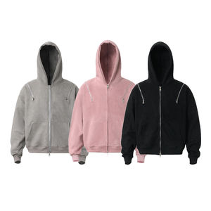 KingSen OEM – Sweat à capuche d'hiver uni en molleton bouclette 100 % coton épais, personnalisable avec logo brodé et multiples fermetures éclair, impression numérique - Product Image 1