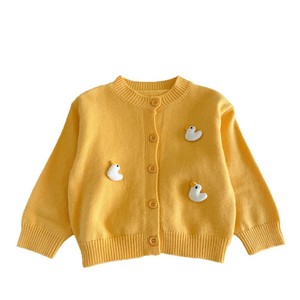 <b>Girls</b> Knitted <b>Cardigan</b> Yellow 857 <b>White</b> Solid Color Cartoon Duck Design Autumn Sweater Cotton Material Single Breasted - Product Image 4