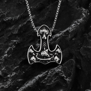Yunnique – collier avec pendentif marteau de Thor pour hommes, en acier inoxydable, style nordique, vintage, charme runique viking, bijoux cadeau - Product Image 1