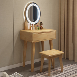 Dressing <b>Table</b> With Lighted <b>Mirror</b> Walnut Color Bedroom Makeup <b>Vanity</b> Small Space Nordic Style - Product Image 2
