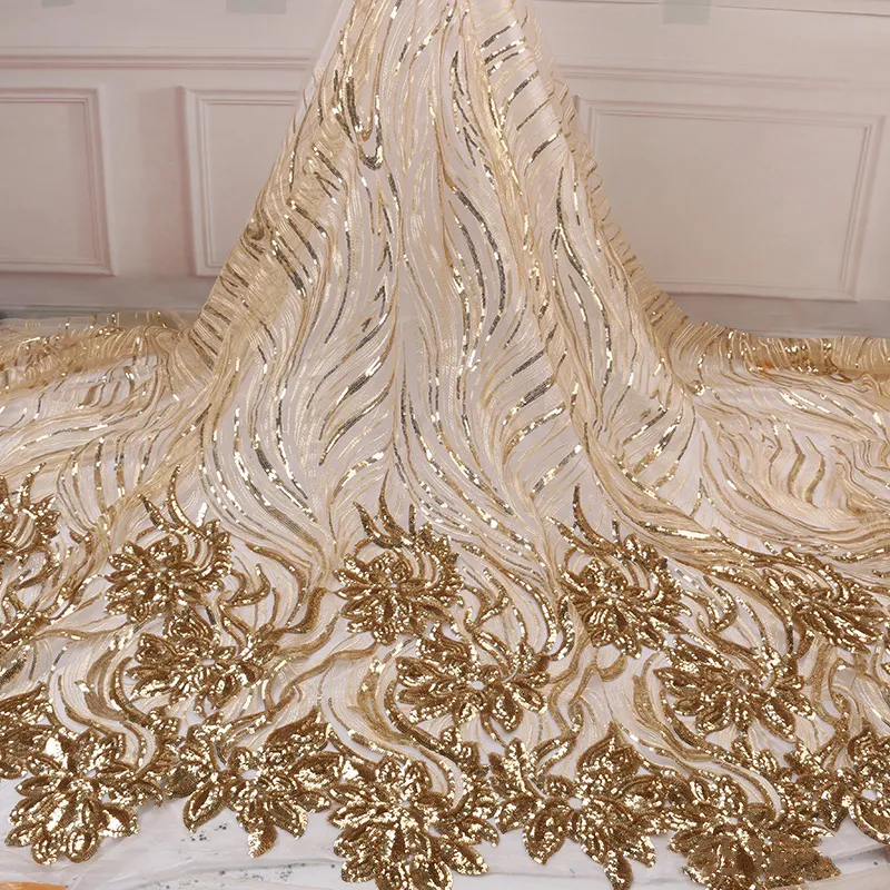 NI.AI haute qualité paillettes africaines dentelle tissu doré Net broderie Tulle dentelle tissu pour robe de soirée de mariage nigérian