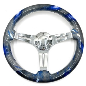 พวงมาลัยรถแข่งแบบ Universal Blue ขนาด 350 มม. ความลึก 40 มม. วัสดุ ABS JDM พร้อมขายึดแบบชุบโครเมียม - Product Image 1